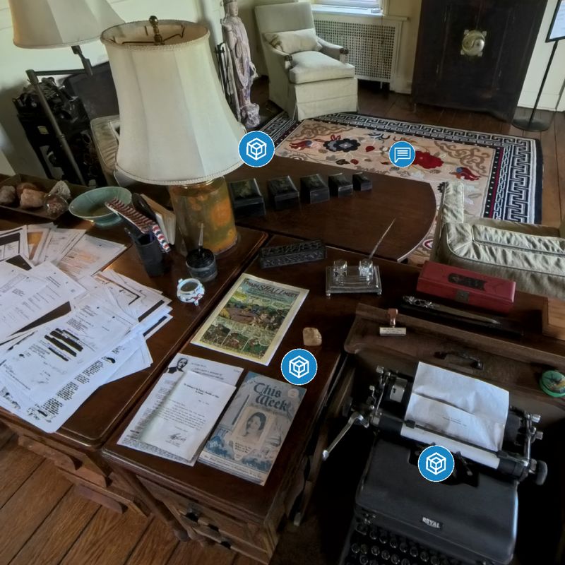 Pearl S Buck's office with UI icons displayed on top