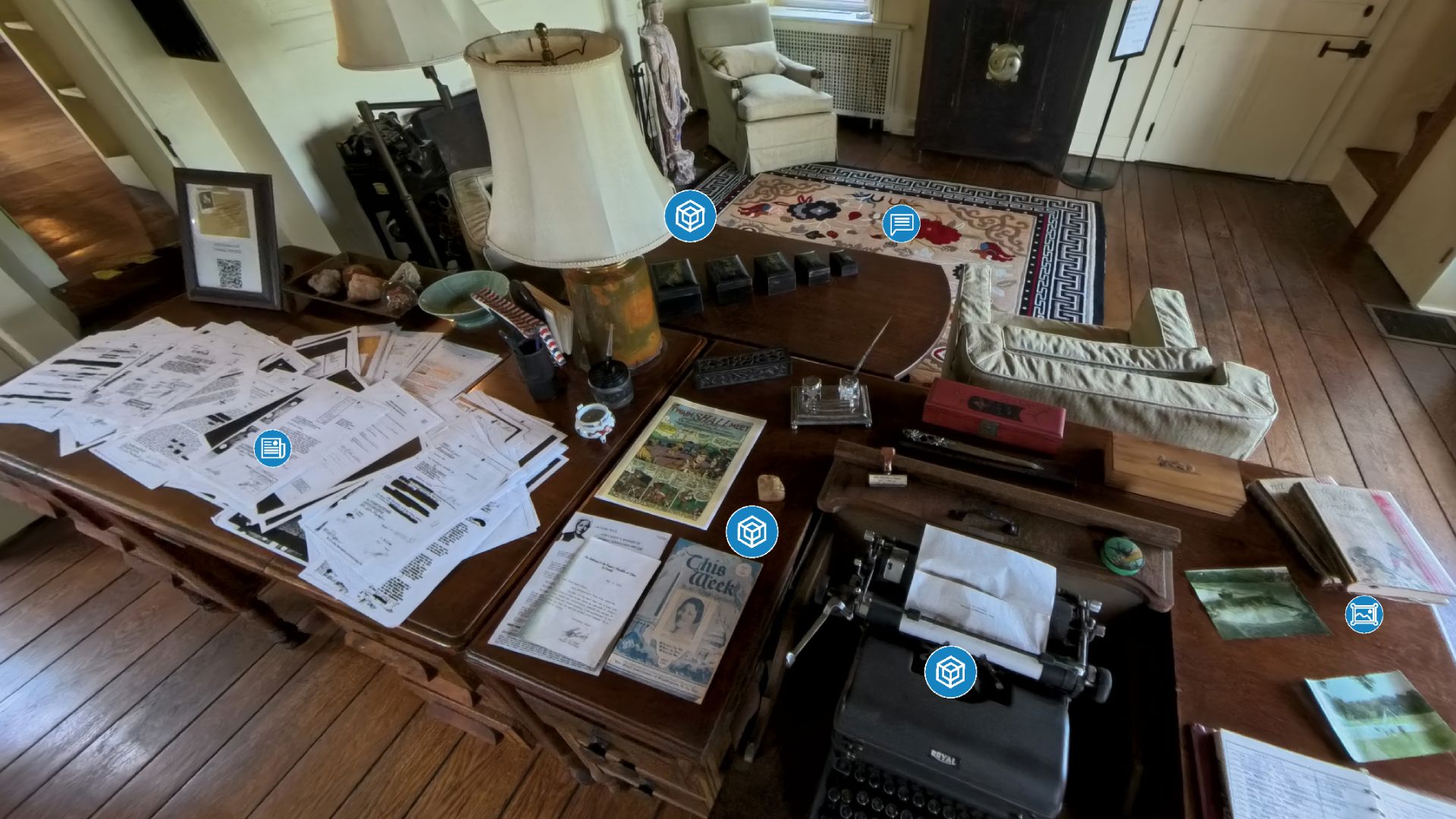 Pearl S Buck's office with UI icons displayed on top